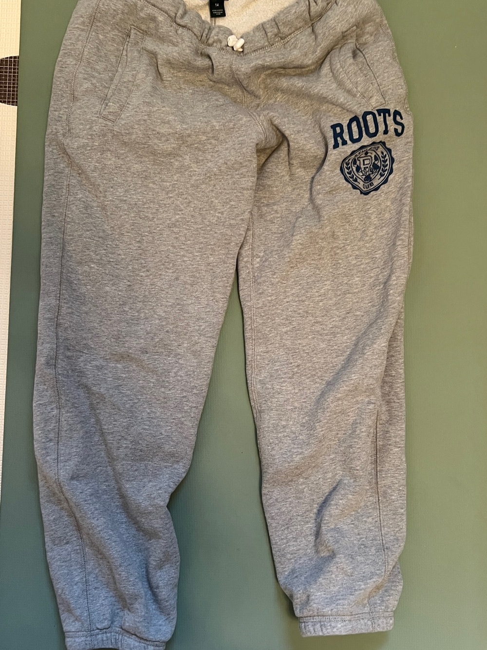 Roots Kids Heather Gray Sweat Joggers with Navy Logo